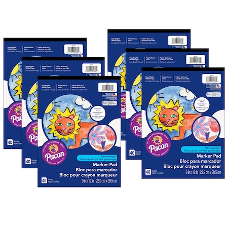 Pacon Art Street Marker Pad, White, 9 x 12, 40 Sheets Per Pad, PK6 4618